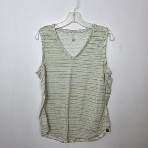 Title Nine Beige Blue Yellow Striped Stretchy Outdoor V-Neck Sleeveless Shirt L